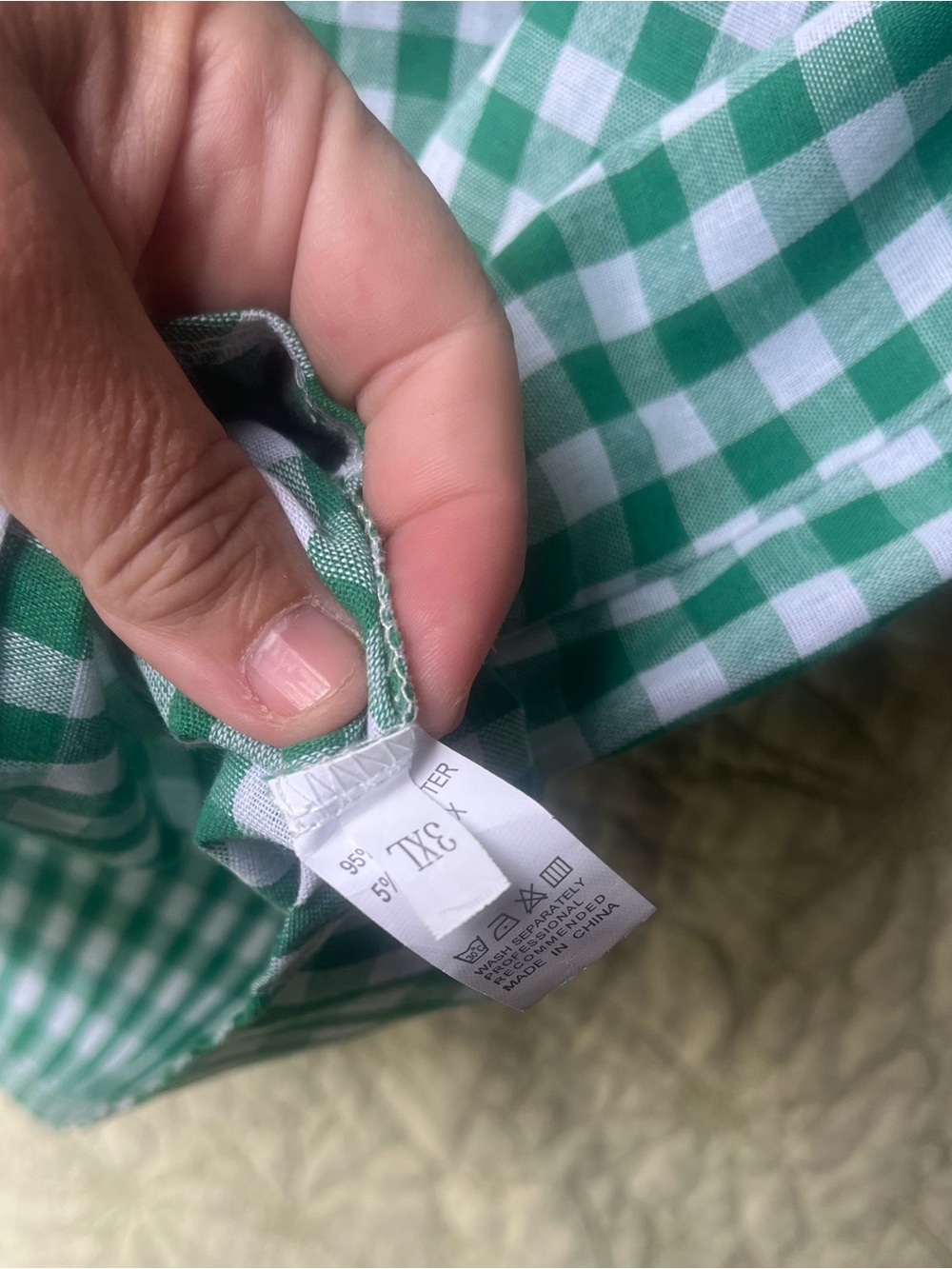 Green Gingham Ruffle Front Top - Picture 6 of 7